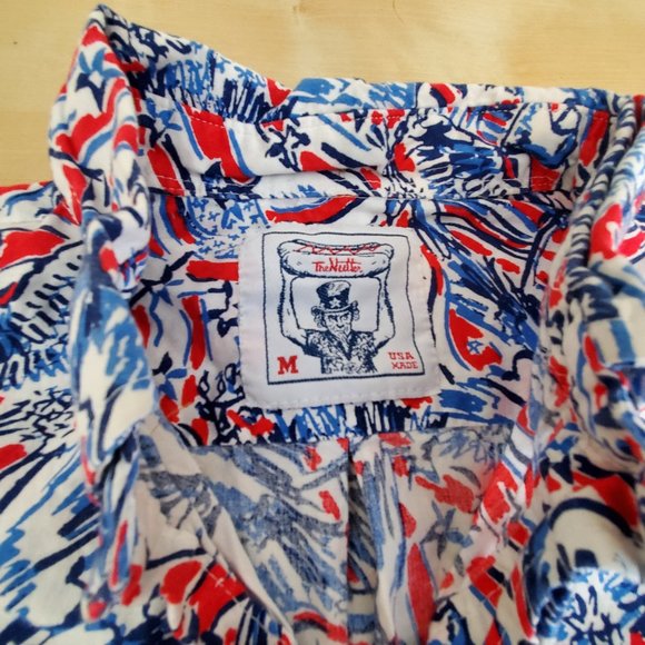 The Nutter 1/2 Button front Popover USA Made Mens Shirt Flags eagles Sz M - Picture 2 of 7